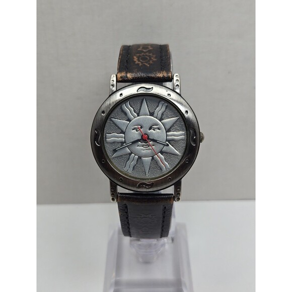 Vintage CS Ltd Hong Kong Celestial Sun Face Quartz Watch New Battery Brown Strap main image 12